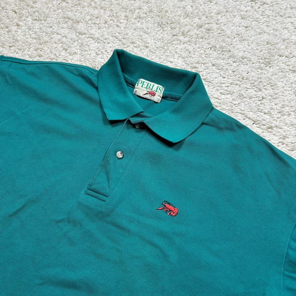 Perlis Polo Shirt XL Teal Green Short Sleeve Crawfish Logo Pique Cotton